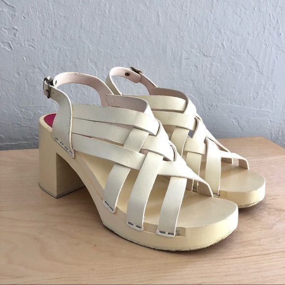 Swedish Hasbeens Vivi Caged Crisscross Leather Block Heel Clogs - Picture 1 of 15